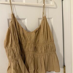 LOFT Tan Smocked Tiered Camisole Top